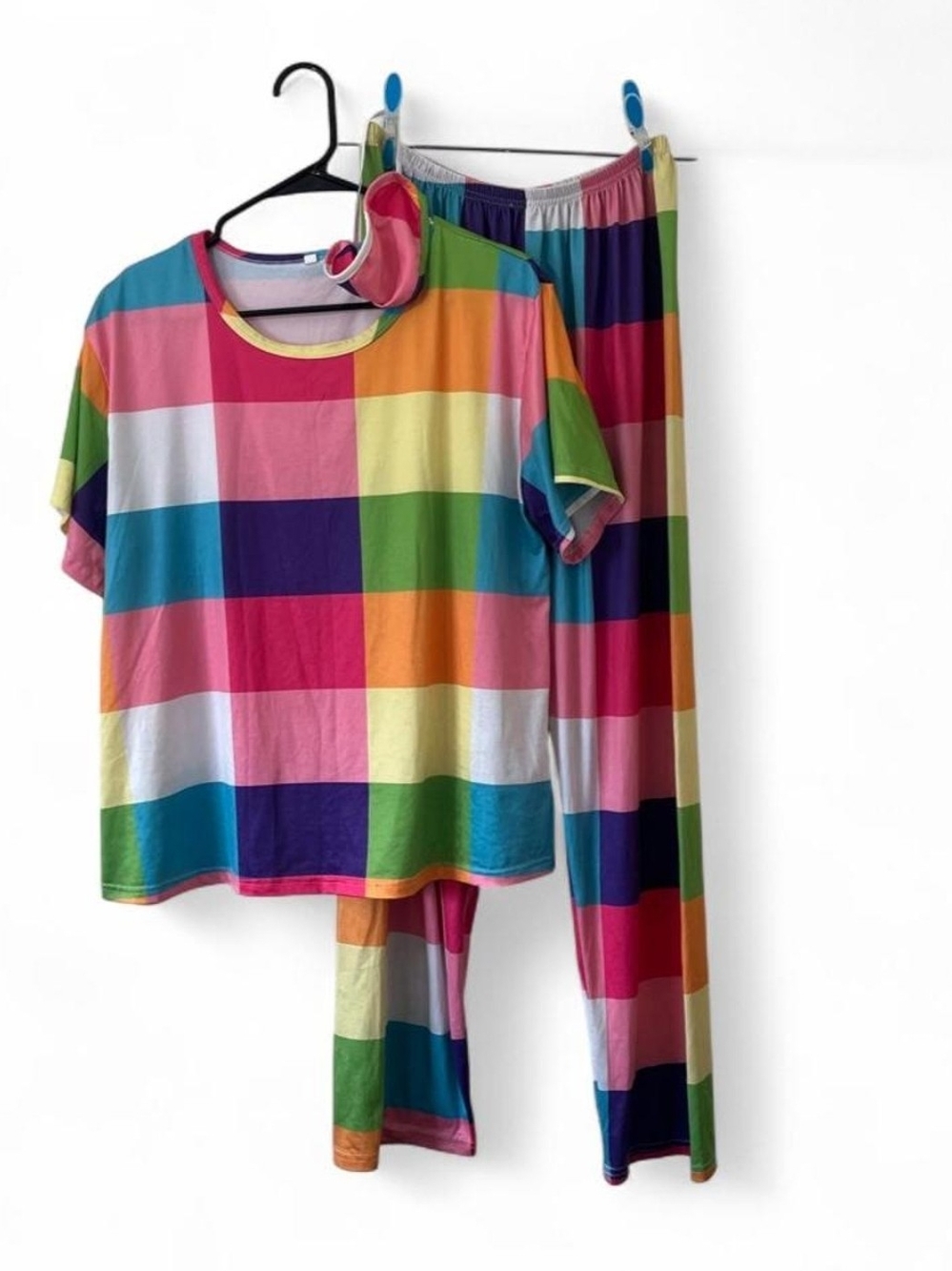Womens XL 2 Piece Pajama Set Colorful Plaid Short Sleeve Straight Leg Pj's SHEIN